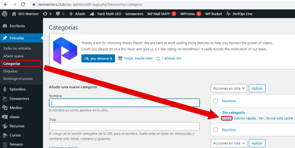cambiar slug en WordPress