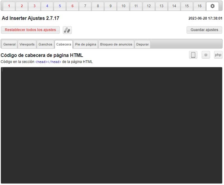 Configurar Adsense con Adinserter