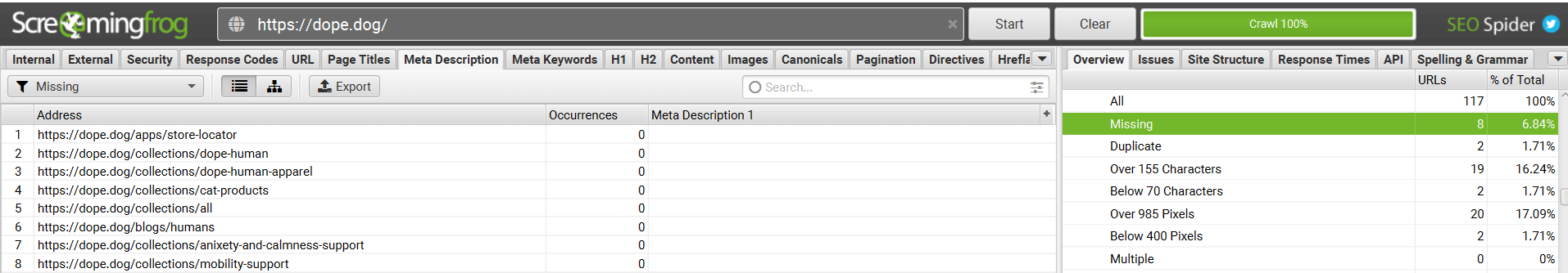 meta description screaming frog